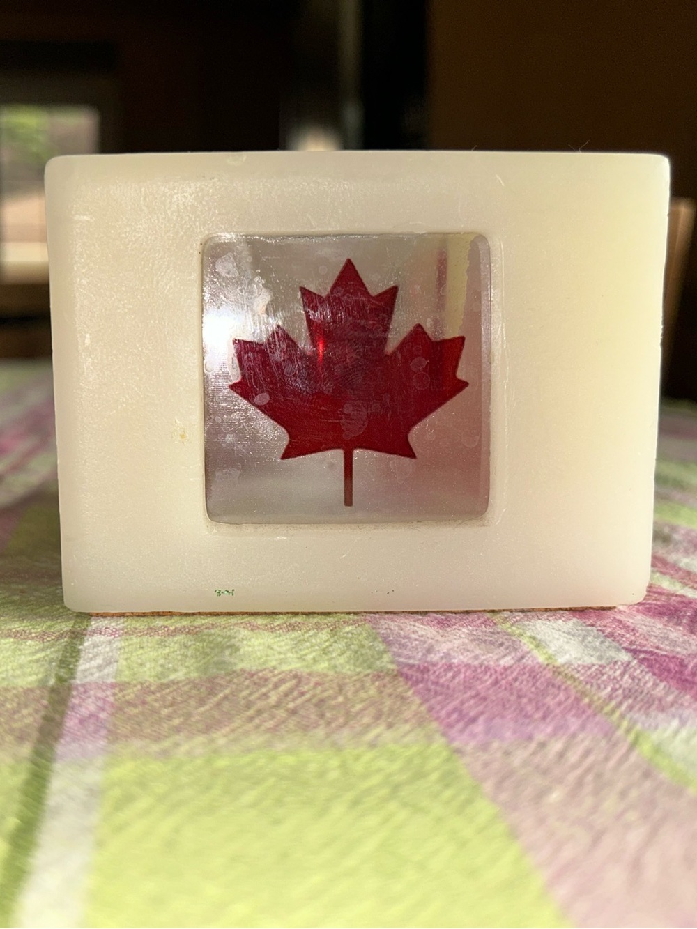 Cream Candle Lantern with Red Maple Leaf Accent
